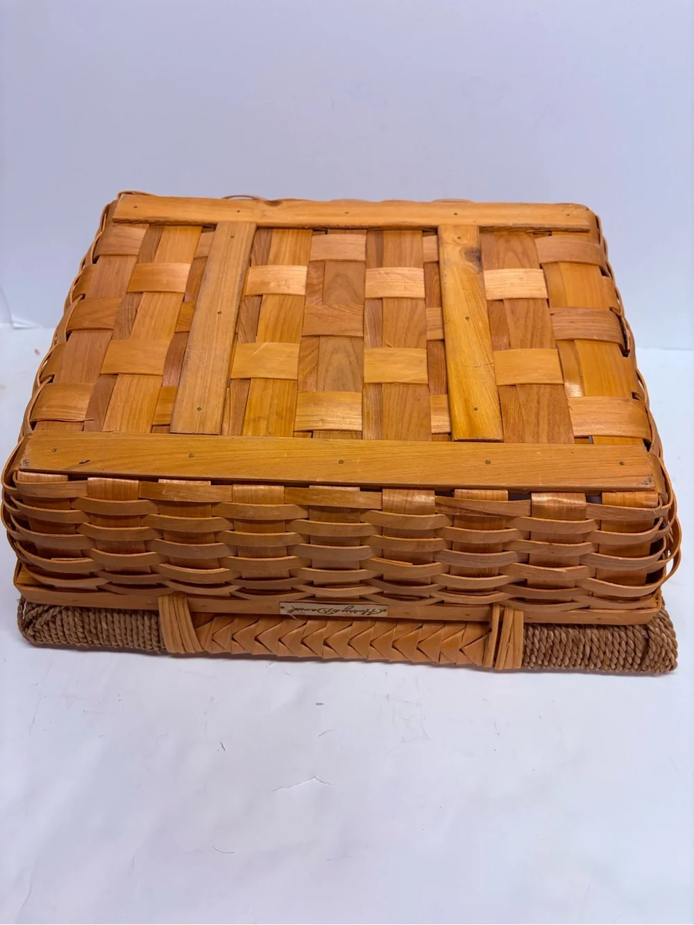 Harry & David Handwoven Rectangular Woven Basket in Natural Brown Wood Handles